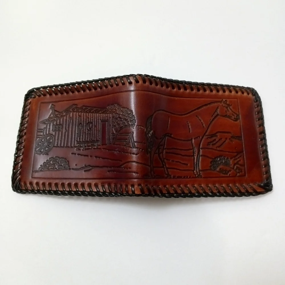 NOS Vintage Western Handtooled & Handcrafted Leather Wallet